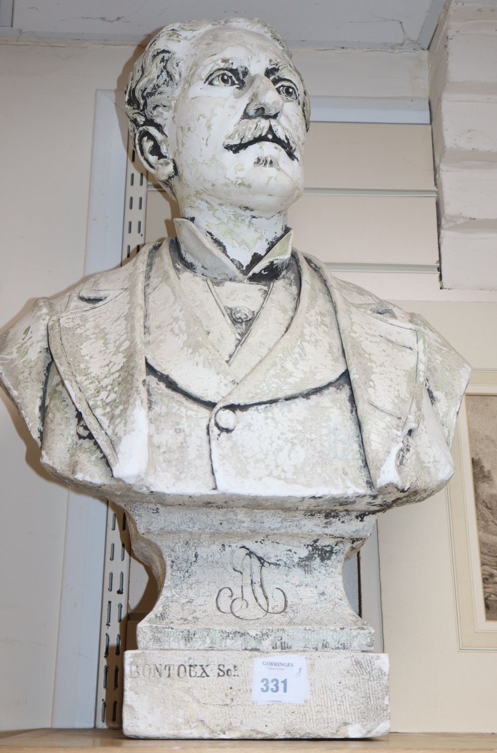 A French plaster bust of a gentleman, signed Bontoux, c.1890, height 69cm